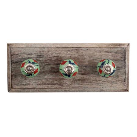 Red Anthurium Ceramic Wooden Hooks